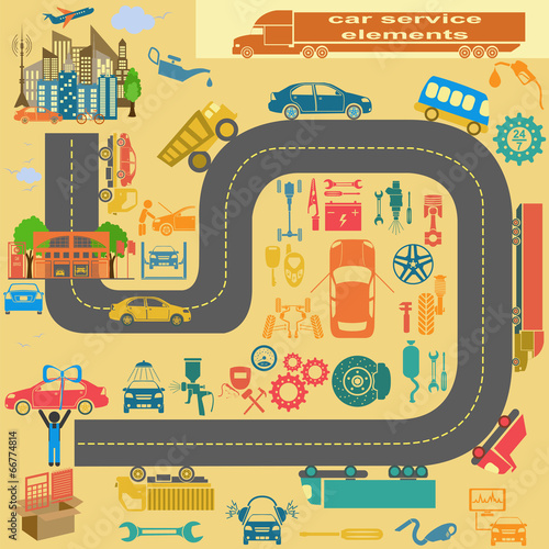 Set of auto repair service elements for creating your own infogr