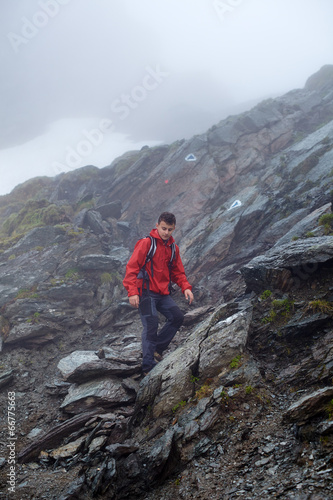 Teenage hiker on mountain
