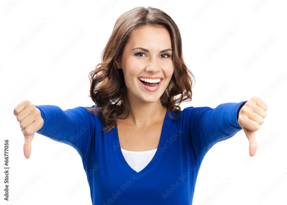 Woman showing thumbs down gesture, isolated Woman showing thumbs down gesture, isolated