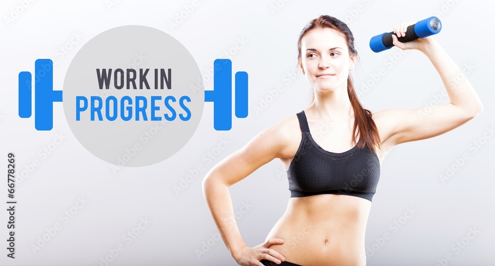 Work in progress, woman with dumbbell Work in progress, woman with dumbbell