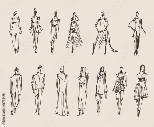 Dekoracja na wymiar  fashion-models-sketch-vector-illustration-hand-drawing