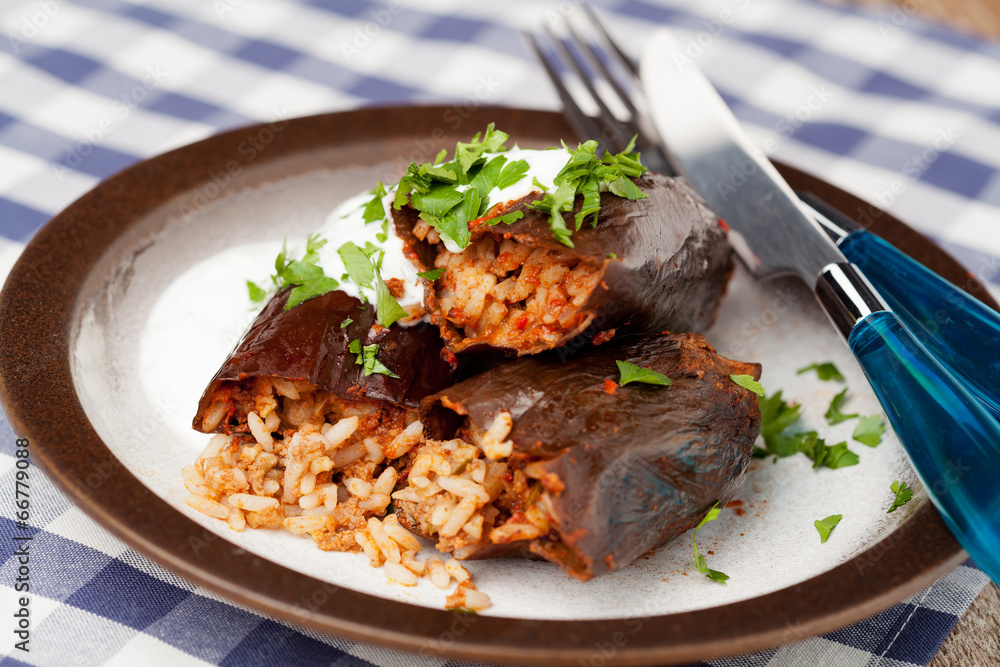 Fototapeta premium Stuffed dried eggplants, traditional Turkish dish