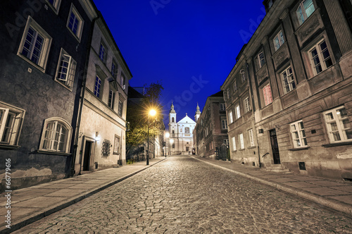 The street of the old town in Warsaw at night #66779616