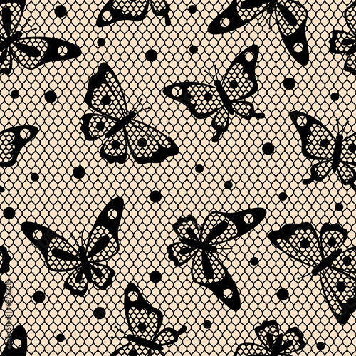 Seamless vintage fashion lace pattern with butterflies.