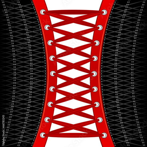 Fototapet Red lacing on a black
