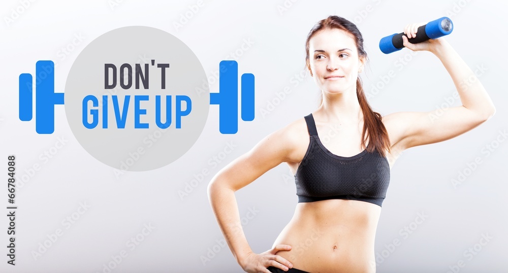Dont give up slim woman with dumbbell Dont give up slim woman with dumbbell