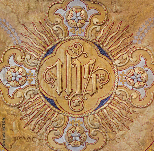 Mechelen - Detail of old catholic vestment - Monogram