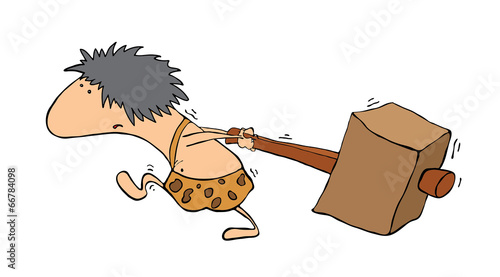 primitive man with a hammer, vector