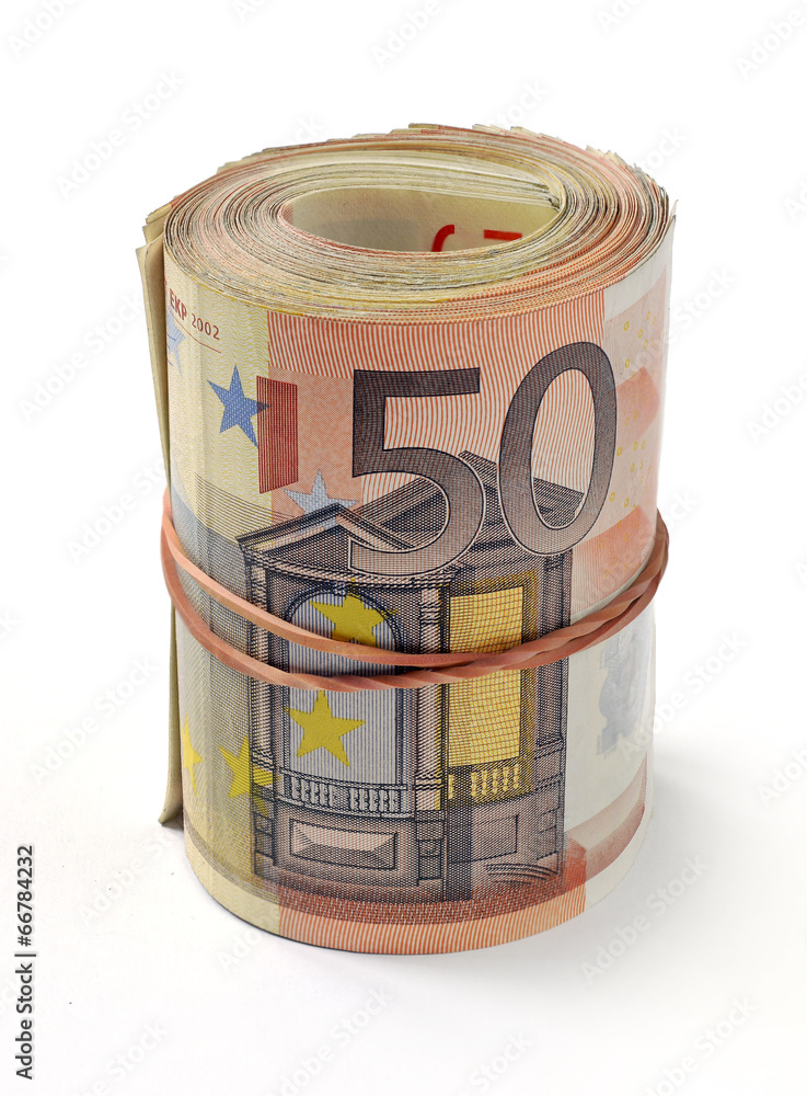 50 euro banknote folded in a roll 50 euro banknote folded in a roll