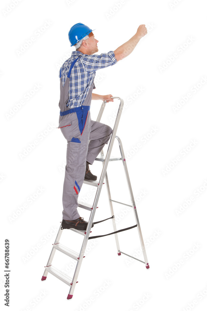 Repairman Climbing Step Ladder Repairman Climbing Step Ladder