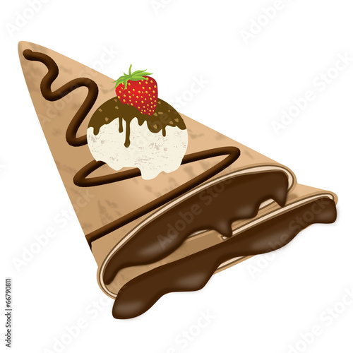Crepe (pancake) with chocolate, ice cream and strawberry
