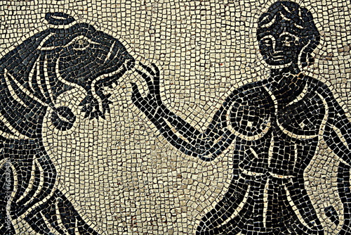 Rome mosaic. Mosaic of a tiger and a man