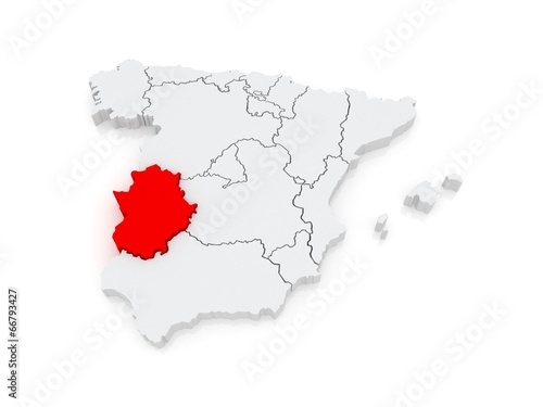 Map of Extremadura. Spain.