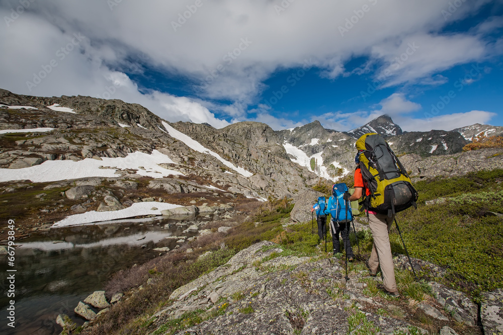 Hikers in Altai mountains, Russia