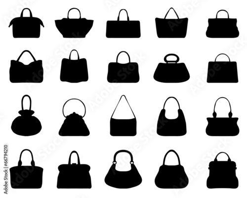Big set of black silhouettes of handbags 2, vector photo