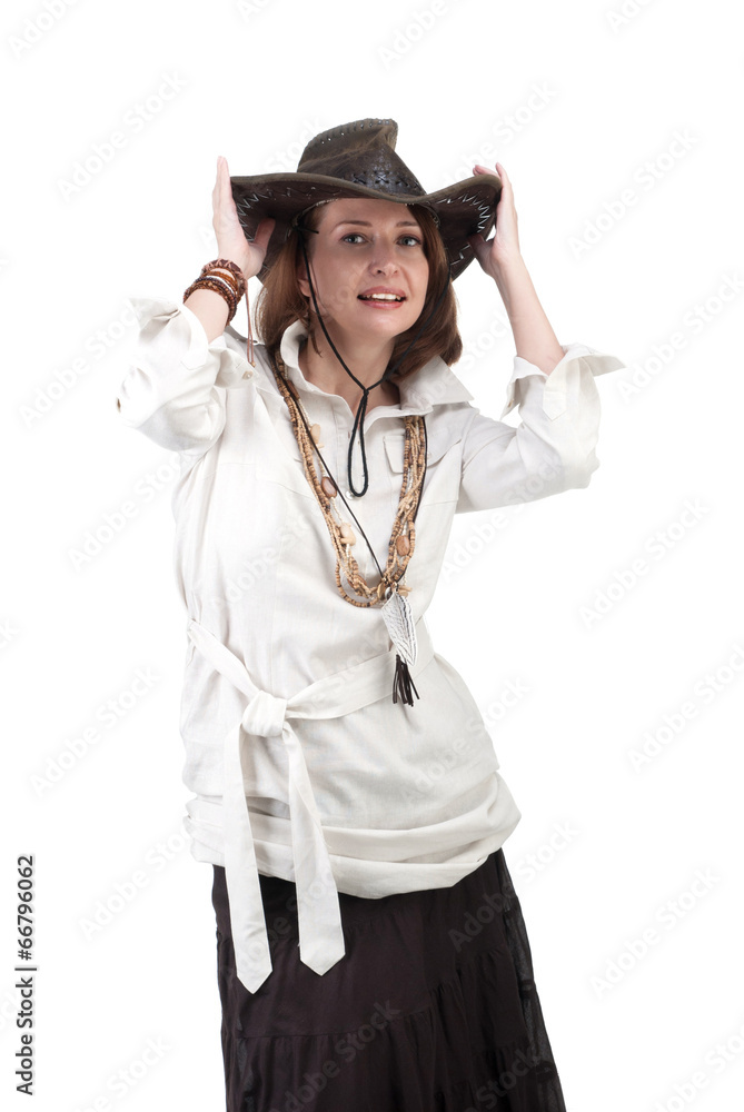Girl look in boho style isolated on white background