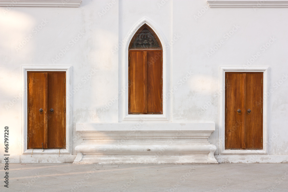 Fototapeta premium Wooden doors, wooden windows of the temple, Thailand.