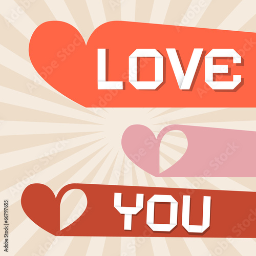 Love You Retro Paper Vector Illustration with Hearts
