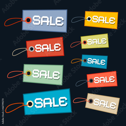 Sale Tags - Labels Set with Strings on Dark Background