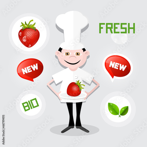 Chef - Cook Vector Illustration with Strawberry on Plate