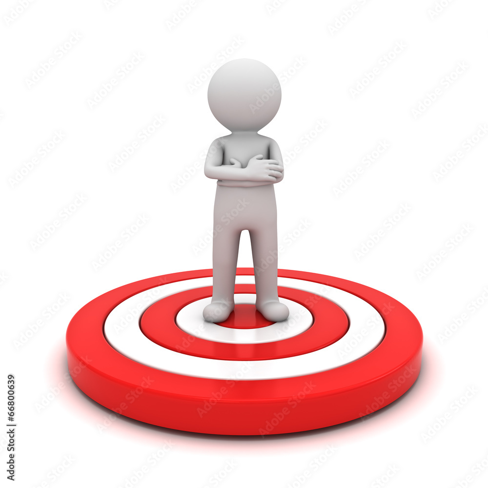 3d man standing with arms crossed on red target 3d man standing with arms crossed on red target