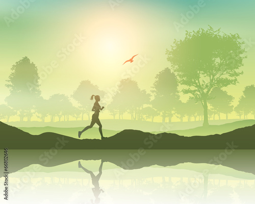 Female jogging in the countryside