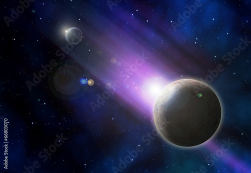 Fototapeta Naklejka Na Ścianę i Meble -  3D space background with fictional planets