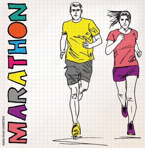 female and male runner sketch illustration