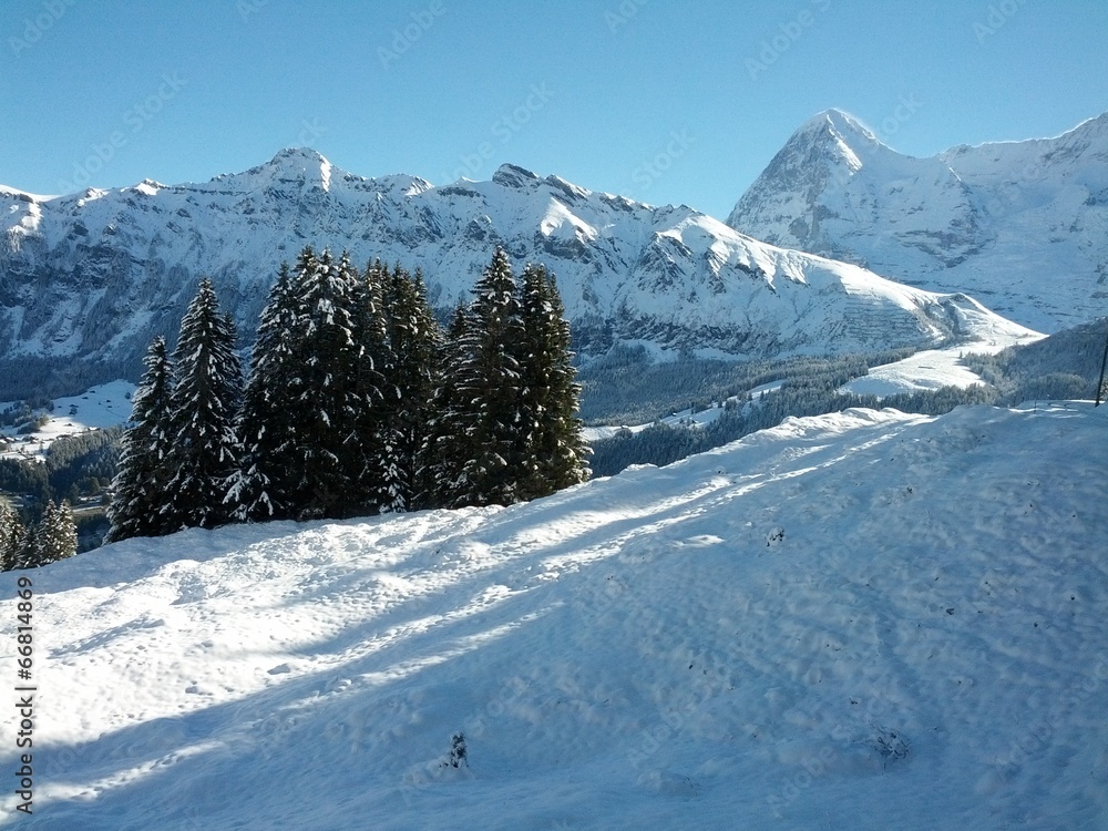 Winter snow railway to Murren Switzerland