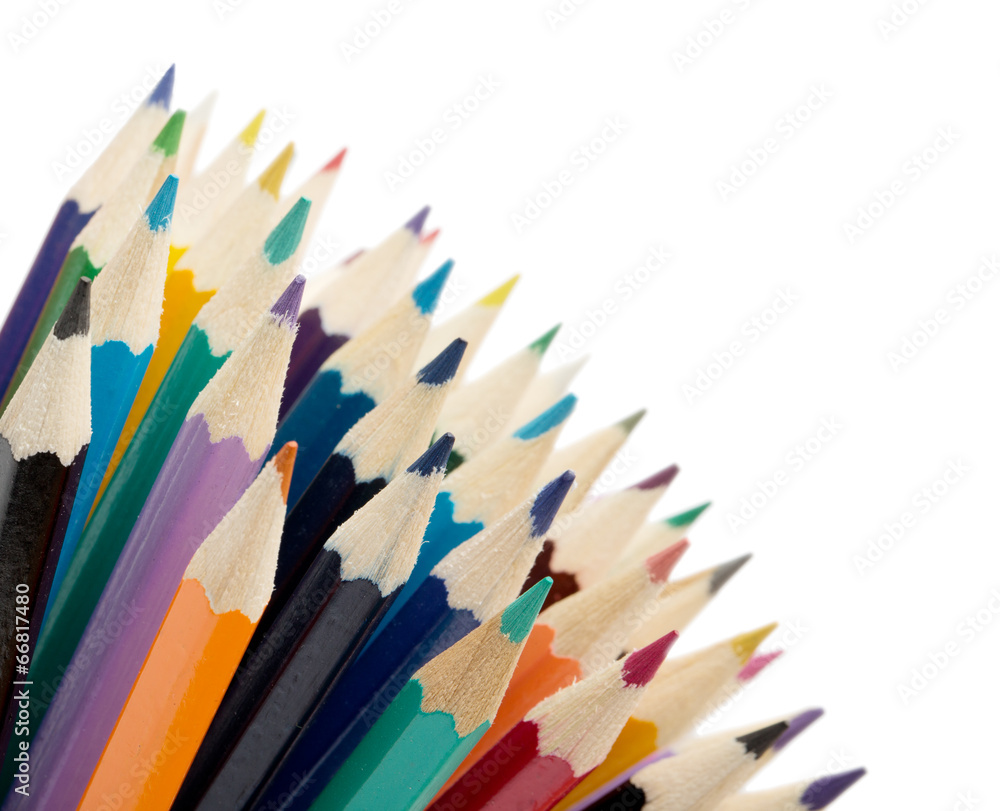 Colour pencils isolated on white background close up