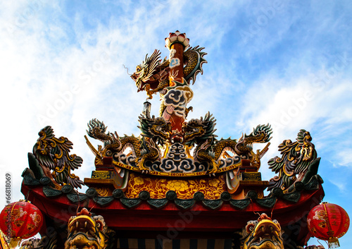 The Chinese Temple Roof With Dragon