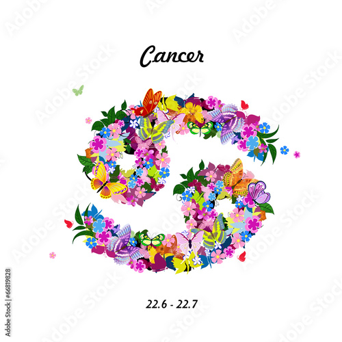 Pattern with butterflies, cute zodiac sign - cancer