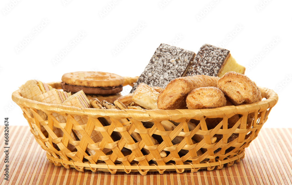 Cookies in a wattled basket on the bamboo cloth Cookies in a wattled basket on the bamboo cloth