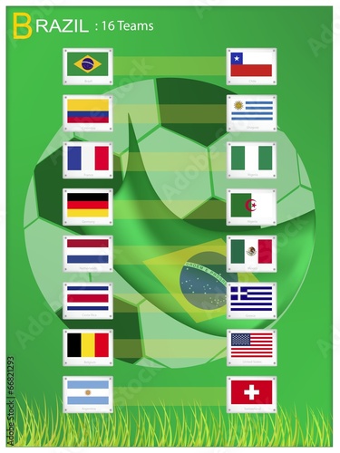 16 Teams of Soccer Tournament in Brazil 2014