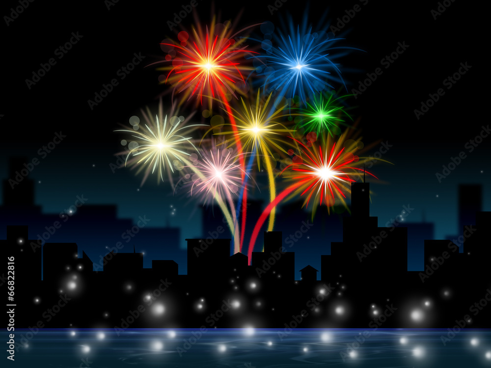 Fireworks Evening Shows Explosion Background And Buildings