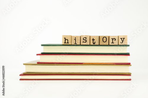 history word on wood stamps and books