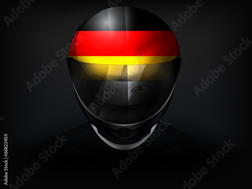 German racer with flag on helmet vector closeup