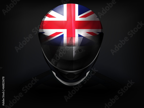 British racer with flag on helmet vector closeup
