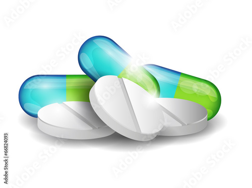 Pills on a white background. Beautiful realistic illustration.