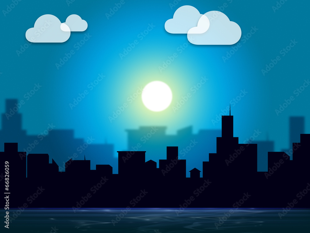 Evening Sky Indicates Night Time And Cityscape