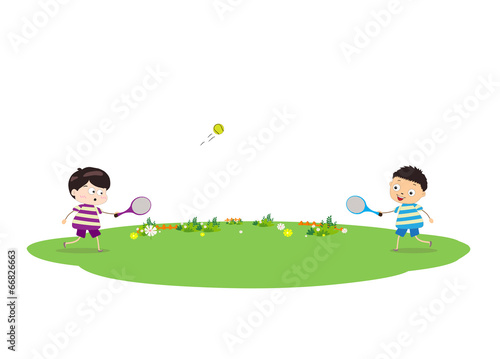 two boys playing tennis