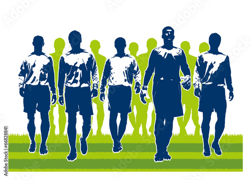 Soccer team players ready to start a match