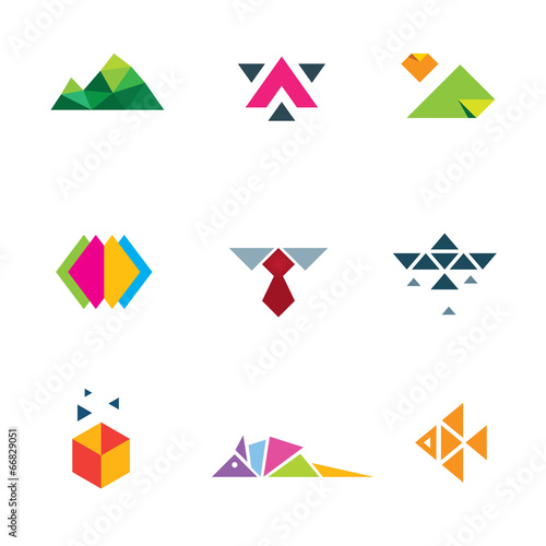 Business strategy geometric paper mosaic logo icon set progress