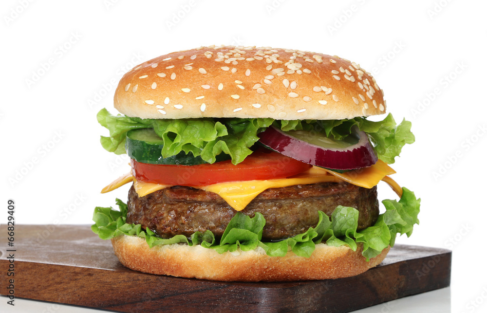 Tasty hamburger isolated on white background Tasty hamburger isolated on white background