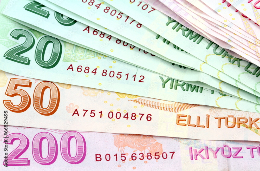 Turkish banknotes. Turkish Lira ( TL ). Macro image. Turkish banknotes. Turkish Lira ( TL ). Macro image.