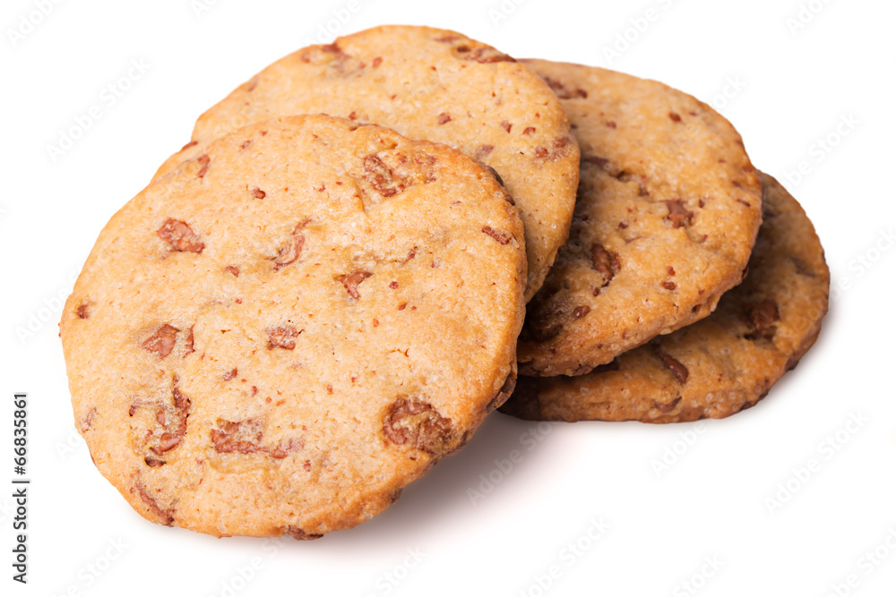 Chocolate pastry biscuits isolated on white background