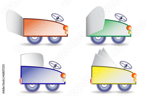 Simple cartoon cars with folding paper banners