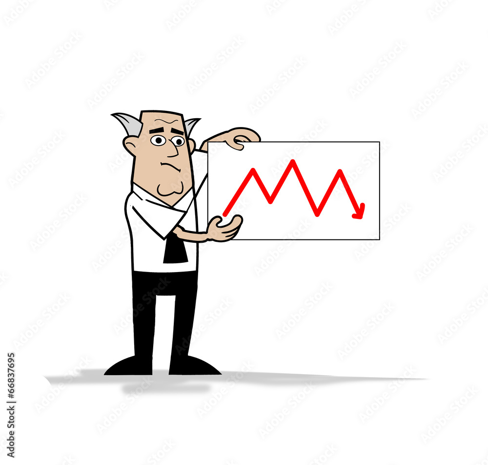 Sad Businessman shows the table of descent Sad Businessman shows the table of descent