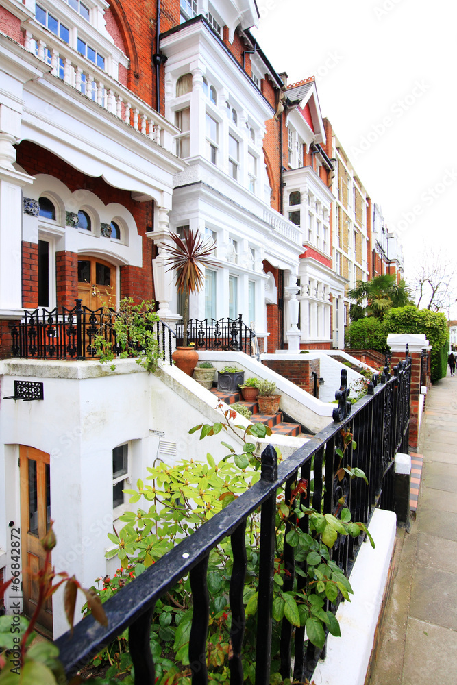 English Homes.Row of Typical English Terraced Houses at London.