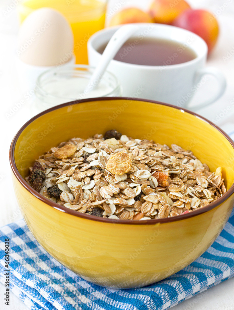 Breakfast with muesli Breakfast with muesli